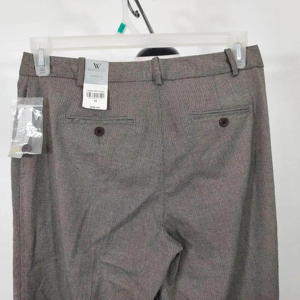 Worthington Dress Pants Womens Size 10 Tan Black Trouser Modern Fit Office NWT